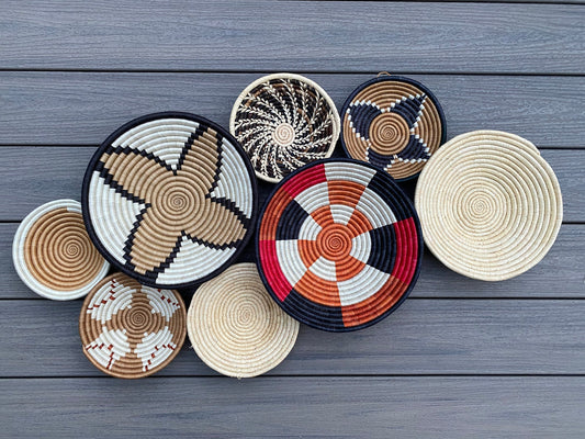 Assorted Set of 8 African Baskets 7.5”-12” Wall Baskets Set, Wall hanging decor, African wall basket, Boho wall art 008